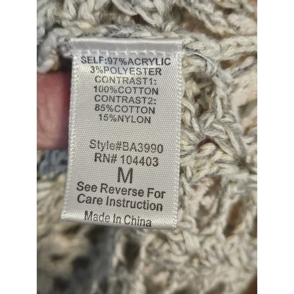 Blu Pepper Crochet Vest M Granola Lagen Lace Medallion Open Front BA3990 #765